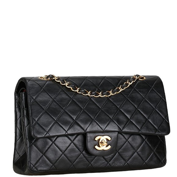 Chanel Lambskin Double Matelasse Flap Coco Chain Bag Black Shoulder Mark 25 - Picture 1 of 12